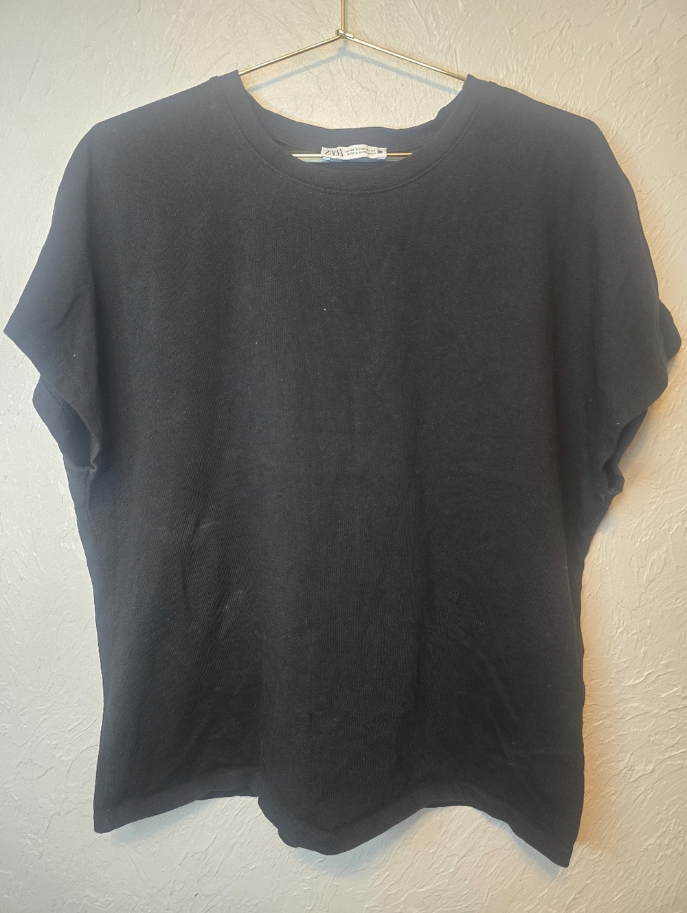 Zara Black Basic Tee Size M Minimalist Boxy Short Sleeve Casual Top
